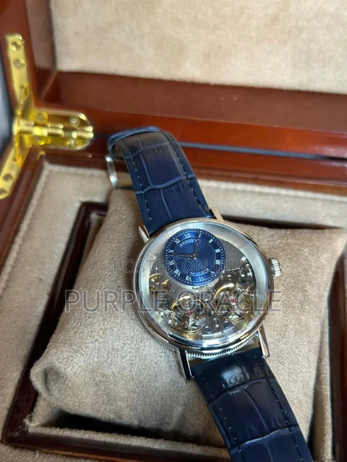Blue Leather Strap Breguet Men's Mechanical Timepiece