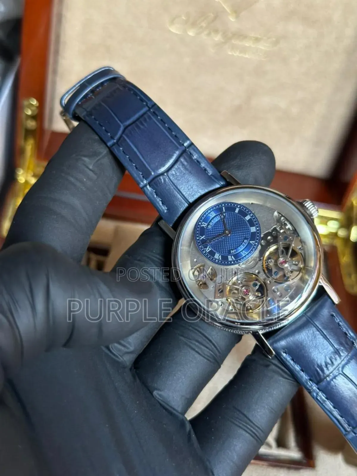 Blue Leather Strap Breguet Men's Mechanical Timepiece