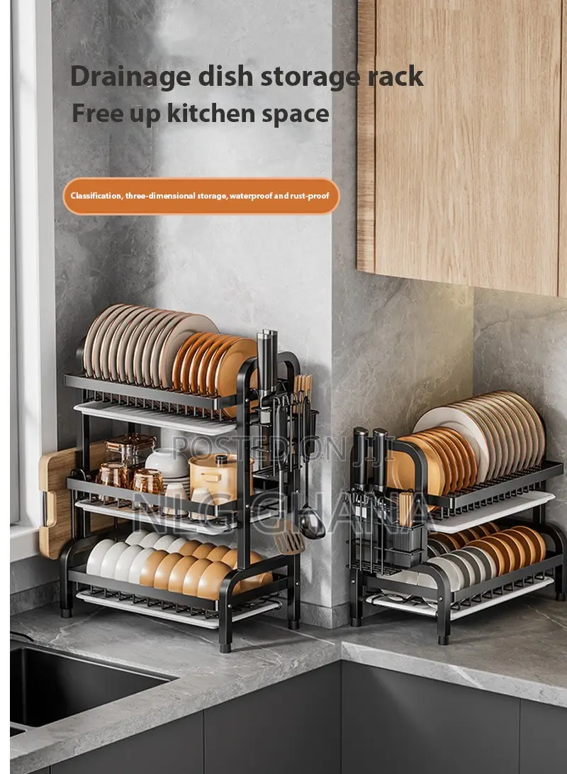 3-Tier Stainless Steel Dish Drying Rack With Utensil. Ghx7515