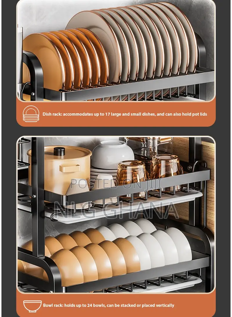 3-Tier Stainless Steel Dish Drying Rack With Utensil. Ghx7515