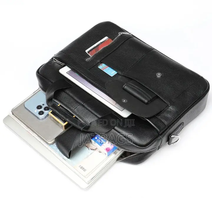 Black Genuine 14-15 Inches Leather Laptop Bag (Free Delivery)