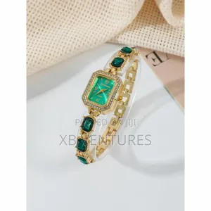 Rhinestone Jewelry Set - Watch + Bracelet - Green