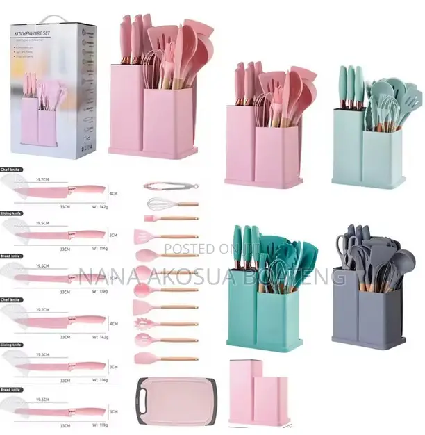 19 PCS Silicone Kitchen Spoon Set Knives With Chopping Board