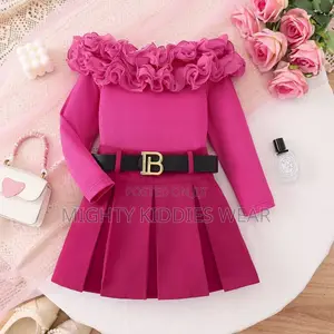 Girls Long-Sleeved T-Shirt + Pure Color Skirt + Belt Ages 6yrs