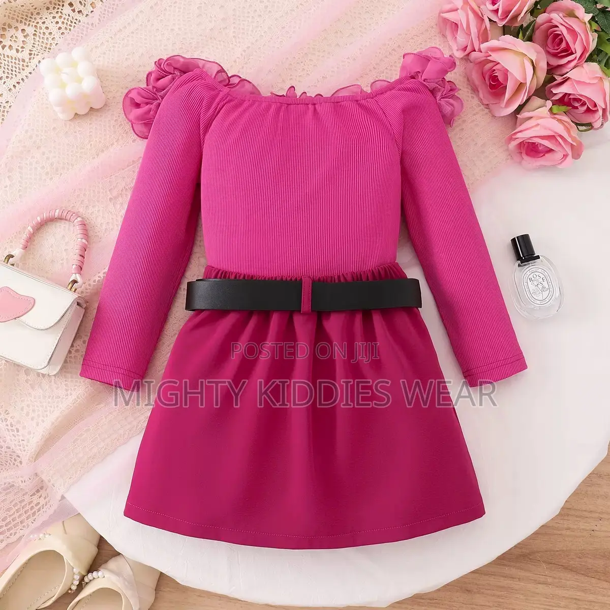 Girls Long-Sleeved T-Shirt + Pure Color Skirt + Belt Ages 6yrs