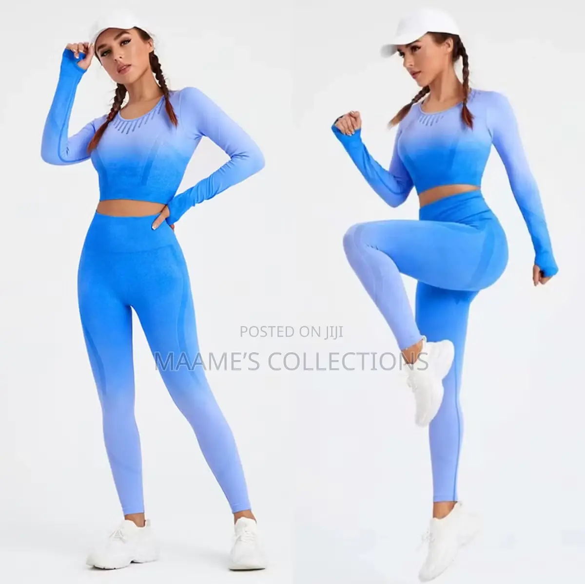 Ombre Women Yoga Set Seamless Leggings And Long Sleeve Crop Top