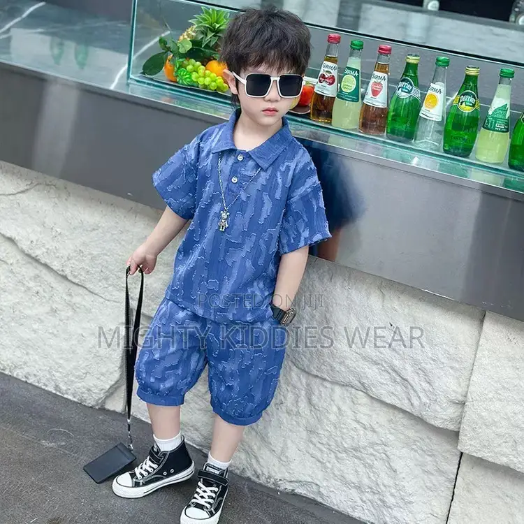 Boys Jacquard Polo Suit Short Sleeved Casual Two-Piece Set Ages 4-7yrs