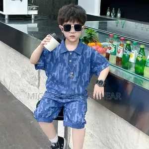 Boys Jacquard Polo Suit Short Sleeved Casual Two-Piece Set Ages 4-7yrs
