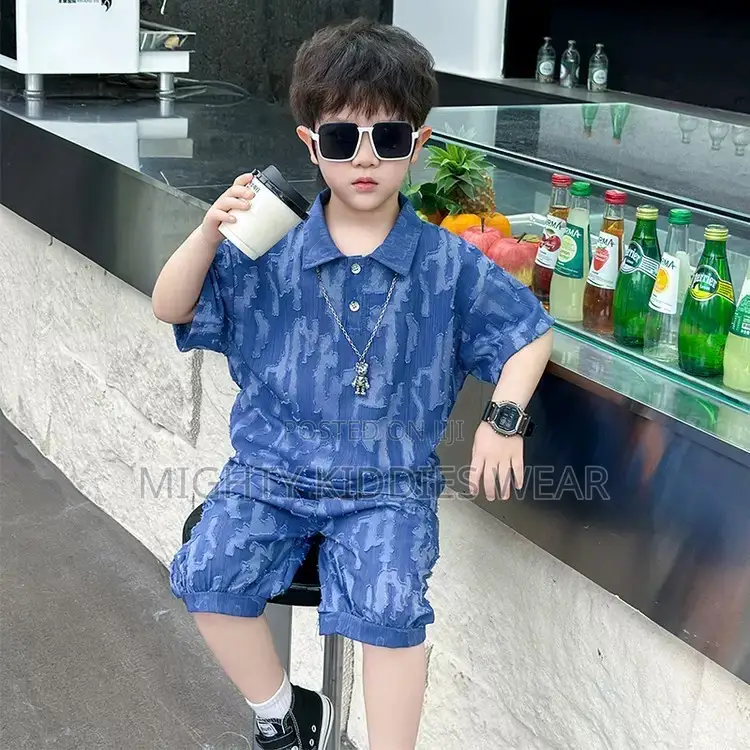 Boys Jacquard Polo Suit Short Sleeved Casual Two-Piece Set Ages 4-7yrs