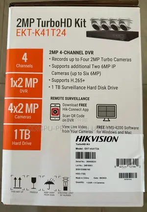Hikvision Ekt-K41t24 4-Ch 4mp DVR With 1tb and 4qty 2mp Turret Cameras