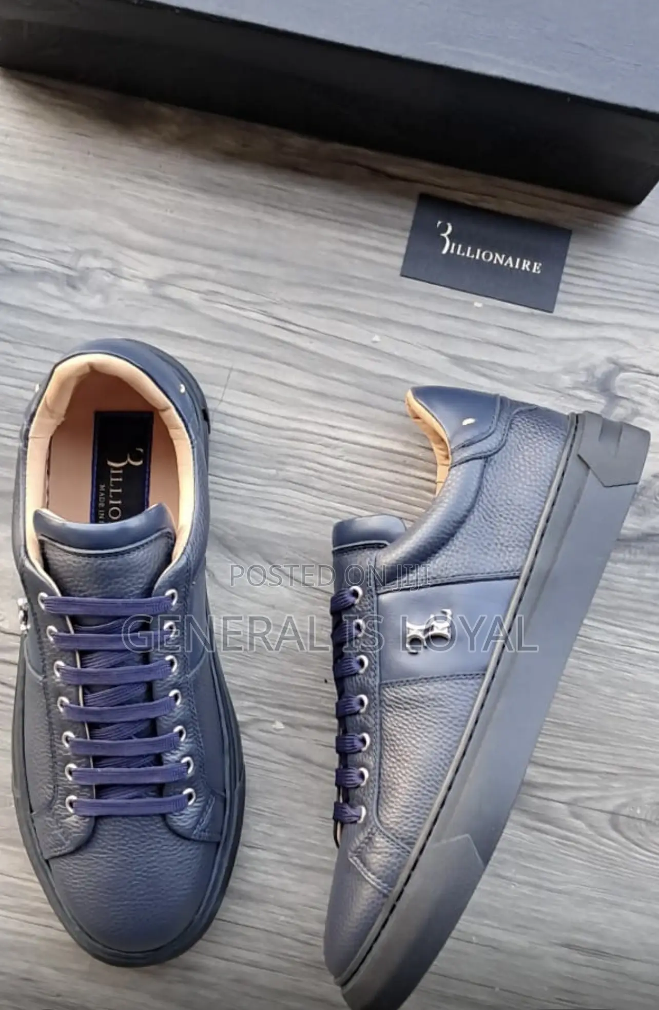 Billionaire Low-top Sneaker In Navy Blue Leather