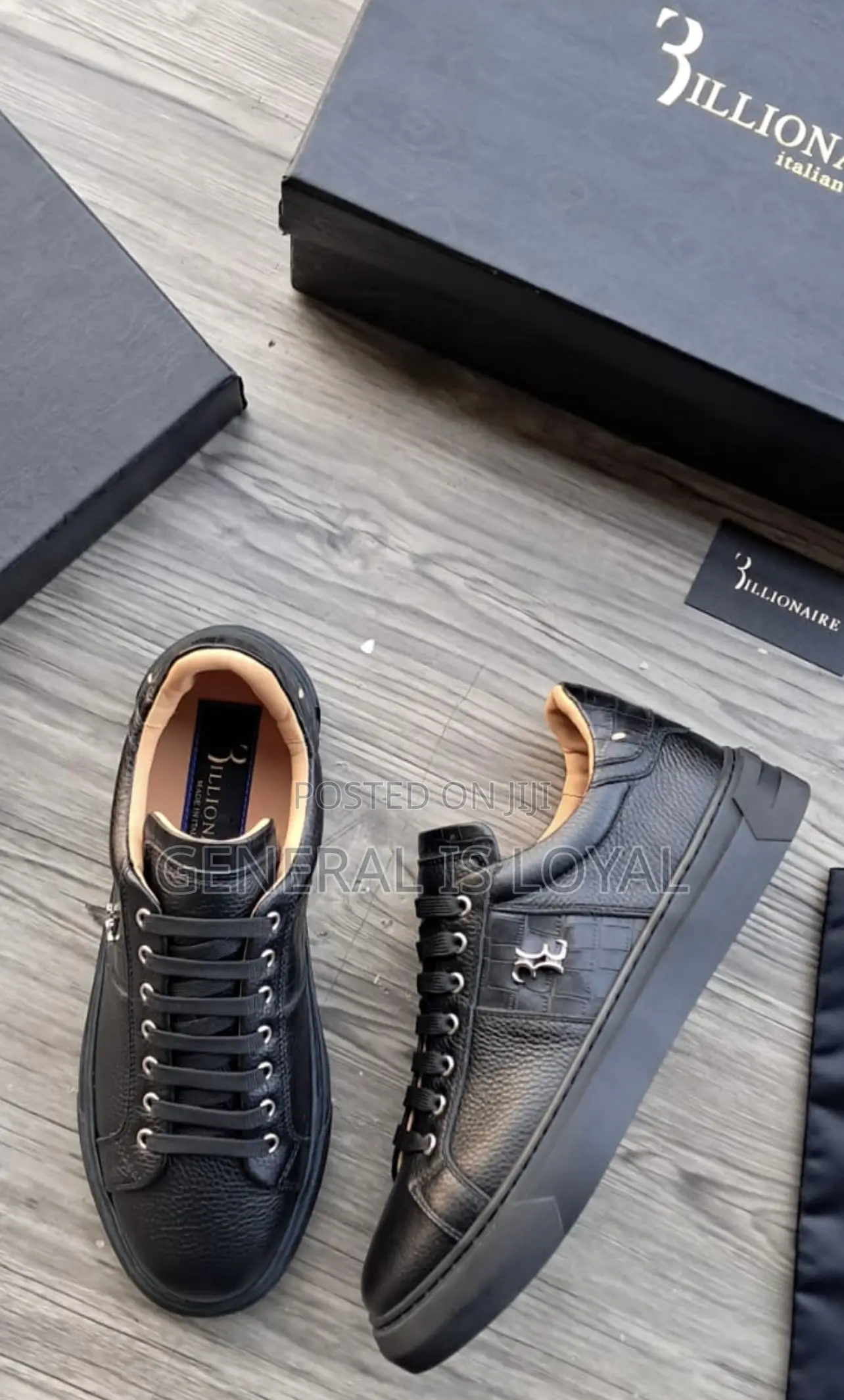 Billionaire's Black Men's Crocco Printed Leather Lo-top Sneakers