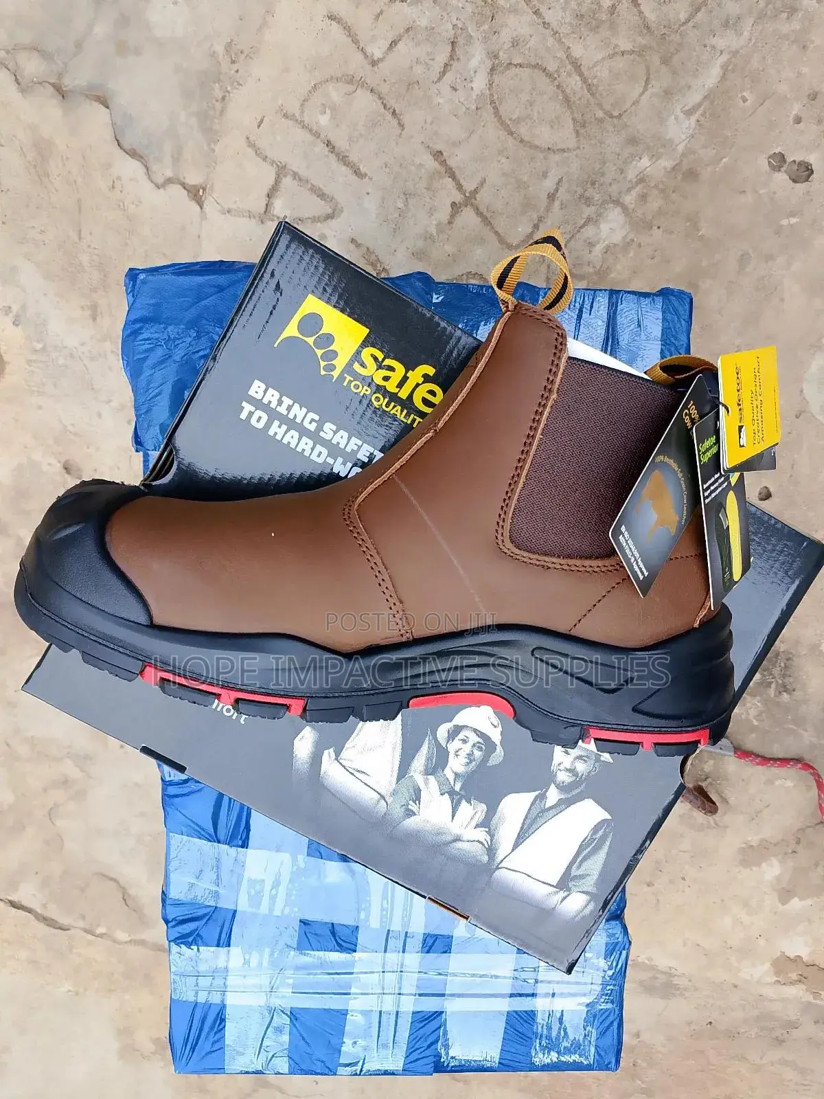 Safety Safetoe Mining Boot, Quality Waterproof Leather, Coffee Brown.