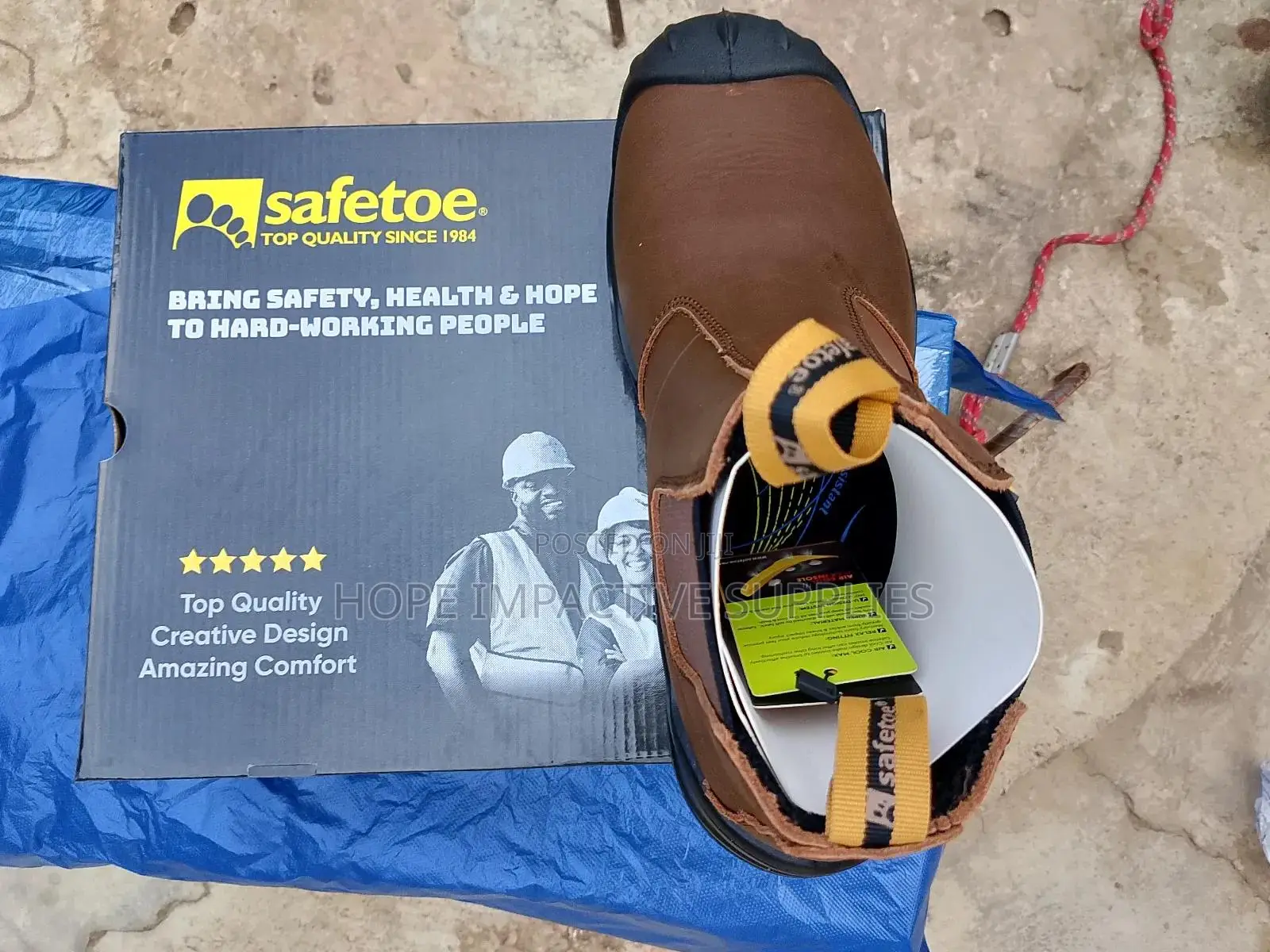 Safety Safetoe Mining Boot, Quality Waterproof Leather, Coffee Brown.