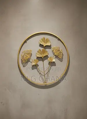 60cm / 23.6" Golden Ginkgo Leaf Metal Wall Art Round. Ghx7532