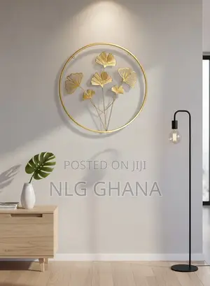 60cm / 23.6" Golden Ginkgo Leaf Metal Wall Art Round. Ghx7532