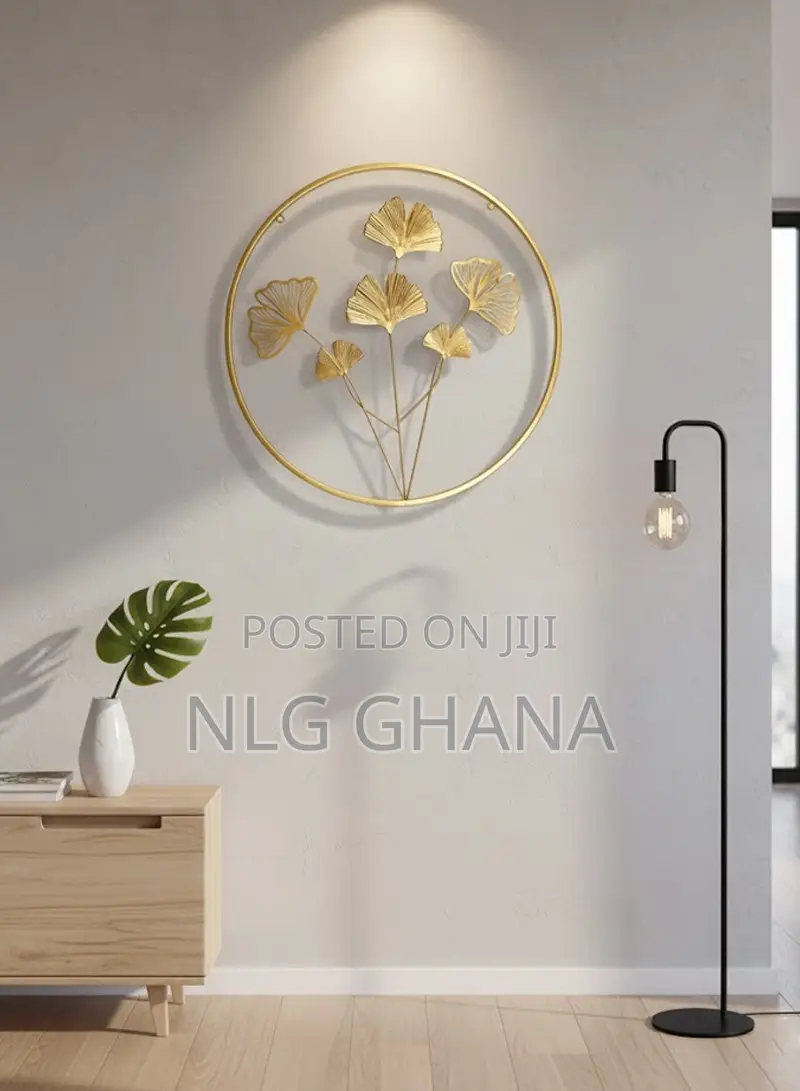 60cm / 23.6" Golden Ginkgo Leaf Metal Wall Art Round. Ghx7532