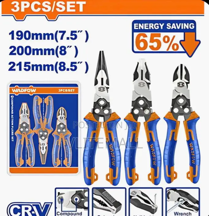Wadfow 3-Piece Compound Action Pliers Set - Wps0403