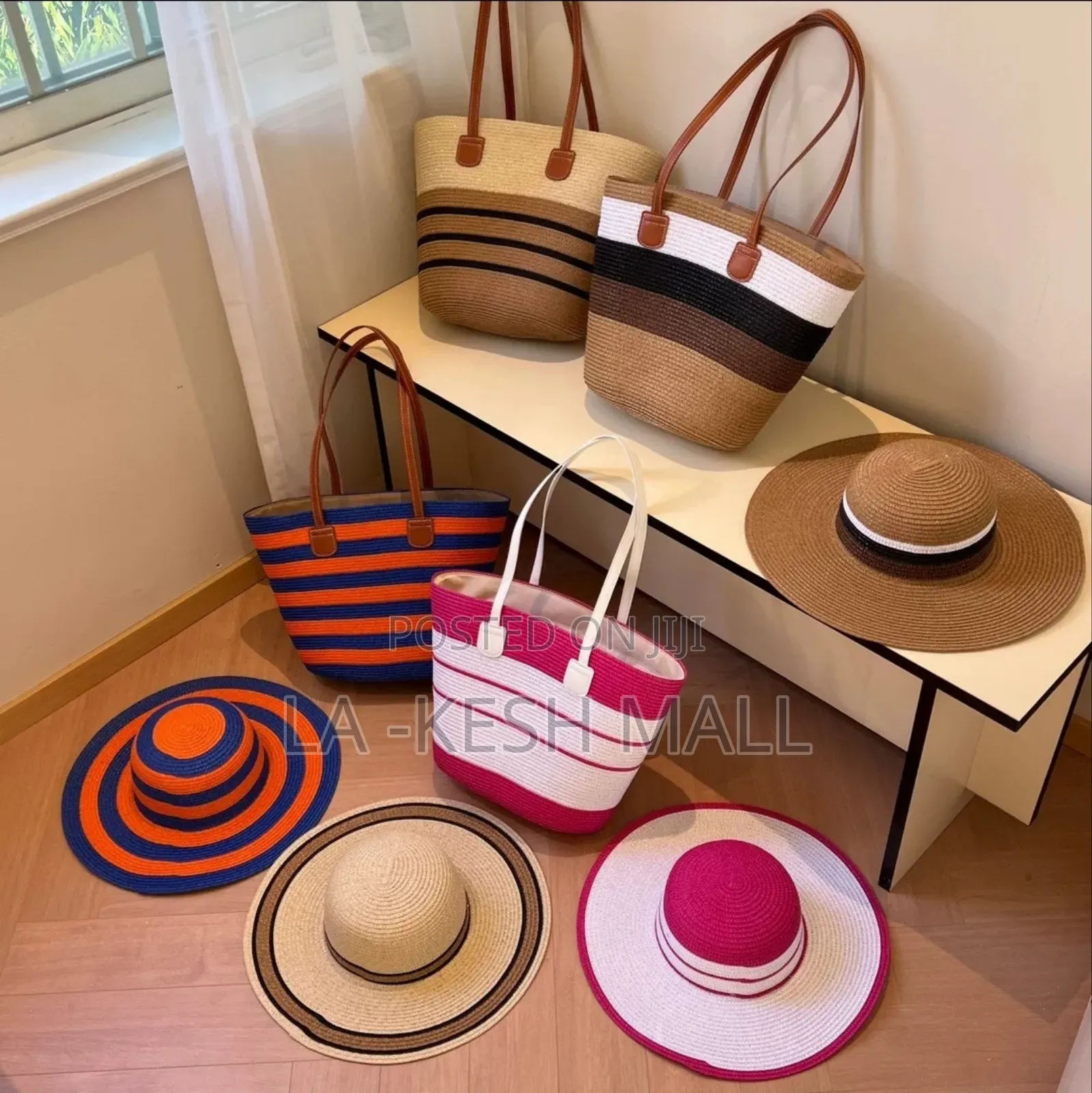 Stylish Woven Beach Hats and Matching Tote Bags
