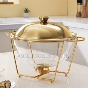 Deluxe Round Gold-toned Glass Chafing Dish