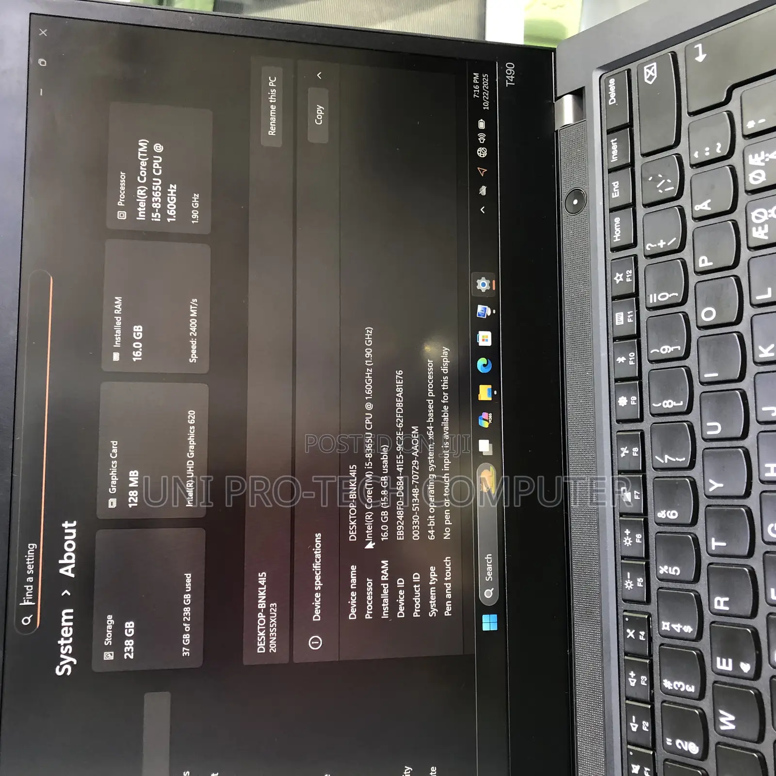 Laptop Lenovo ThinkPad T490s 16GB Intel Core i5 SSD 256GB