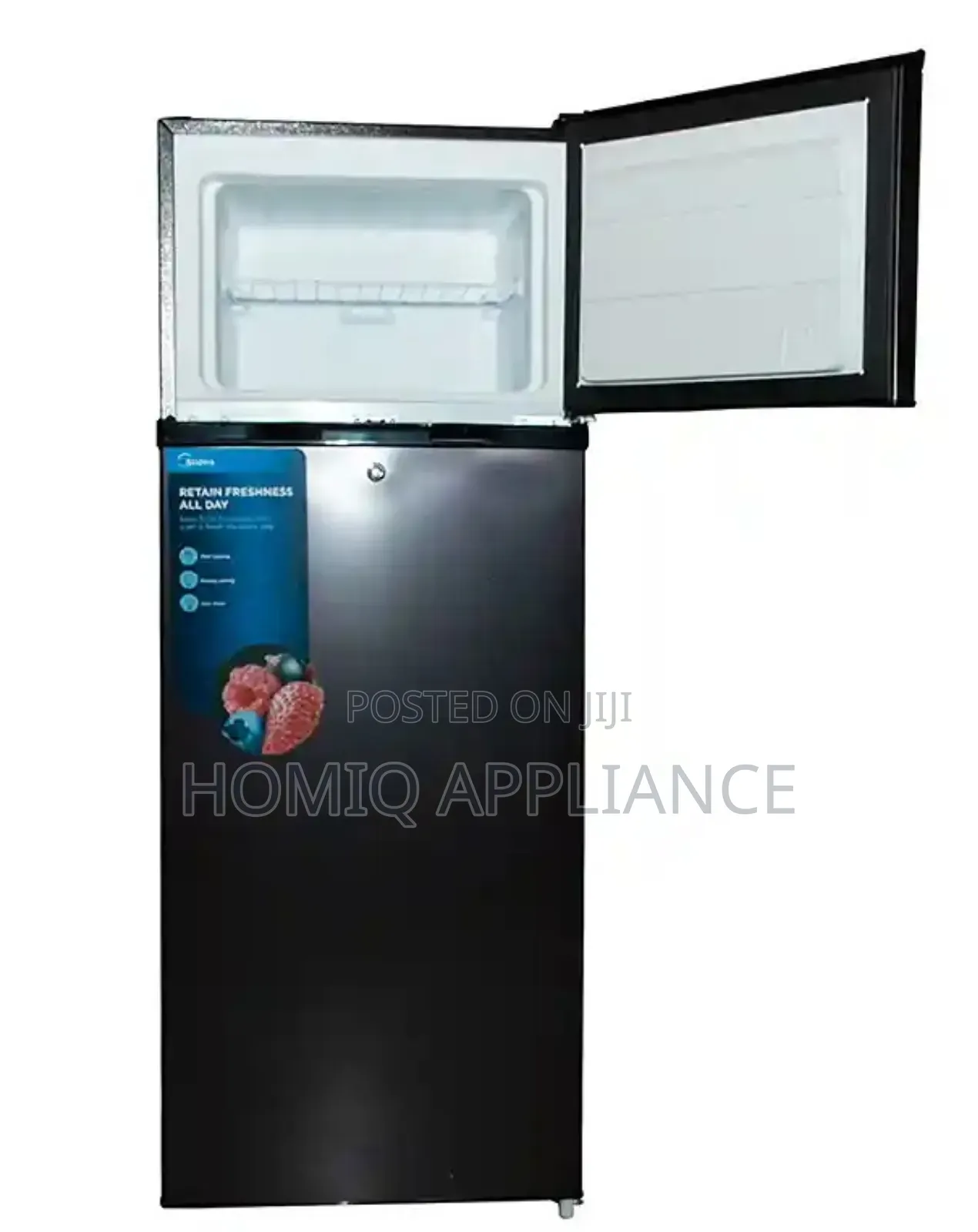 204litrs Midea Top Mount Double Door Refrigerator- Jazz Black Finish