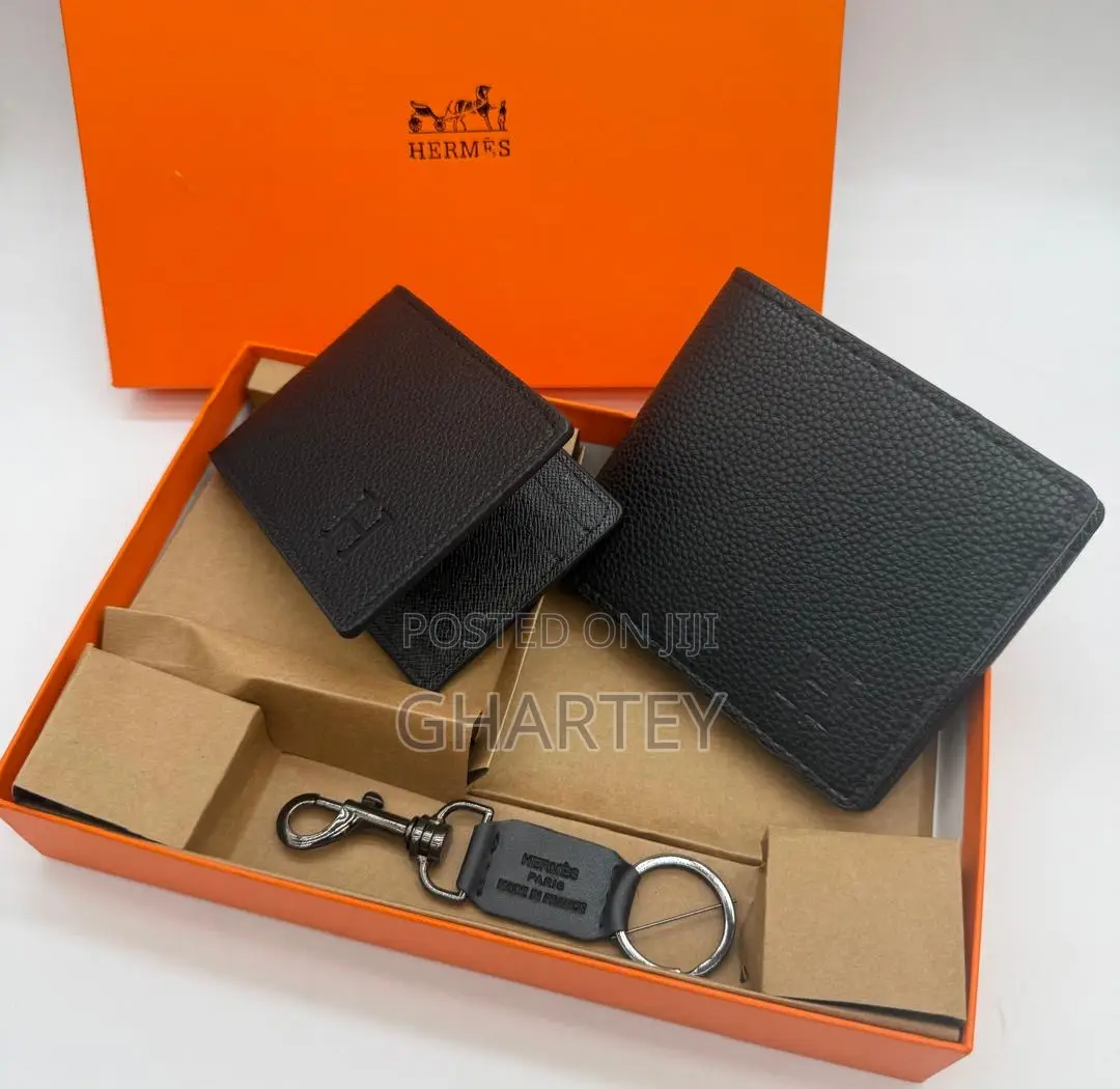 Men’S Black Leather Gift Set – Wallet, Card Case Key Fob
