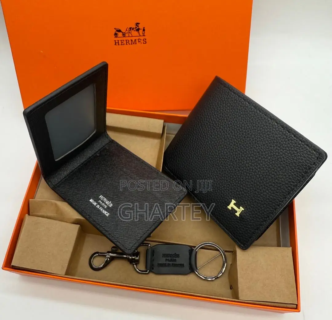 Men’S Black Leather Gift Set – Wallet, Card Case Key Fob