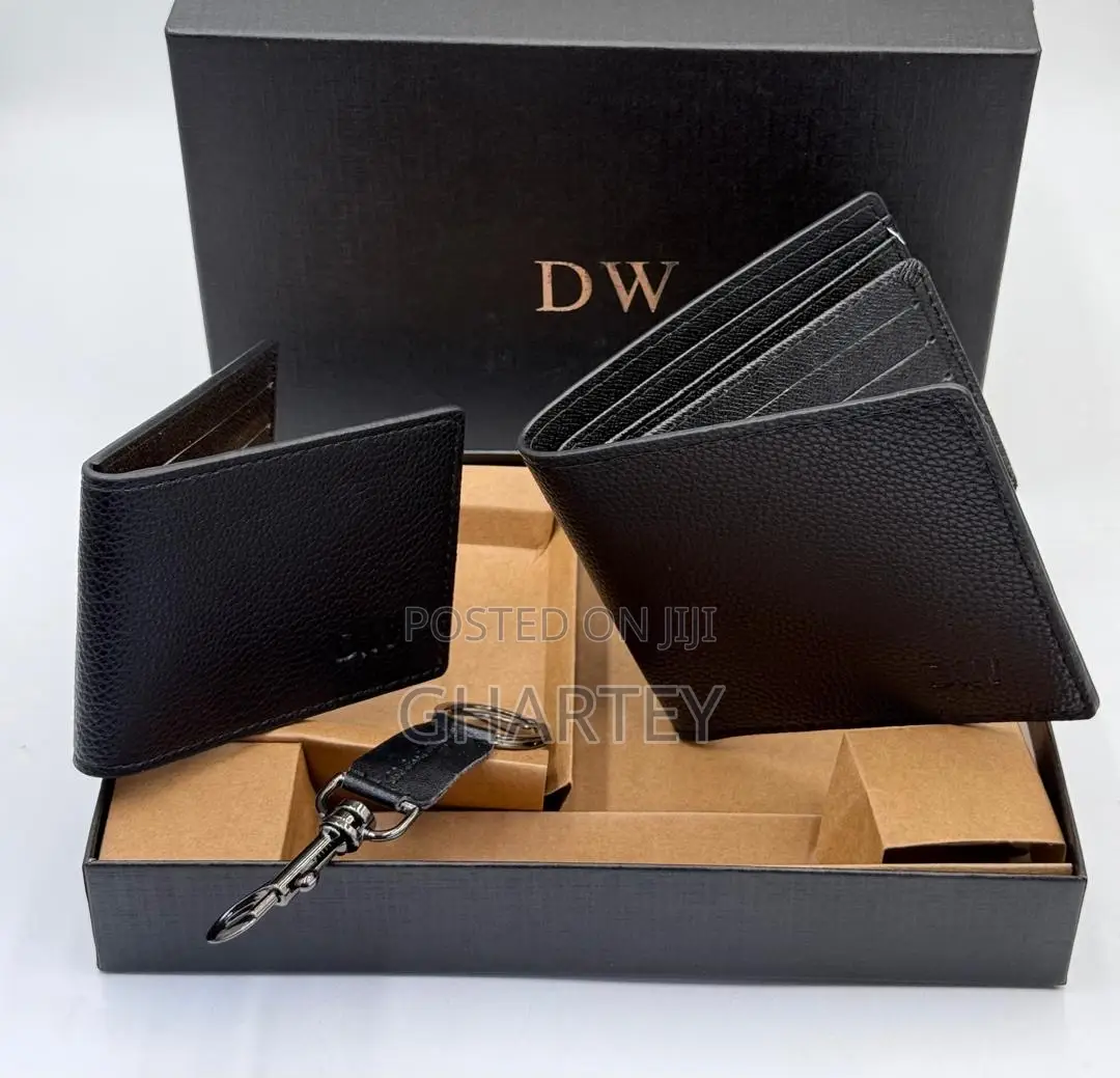 Men’S Black Leather Gift Set – Wallet, Card Case Key Fob