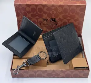 Men’S Black Leather Gift Set – Wallet, Card Case Key Fob