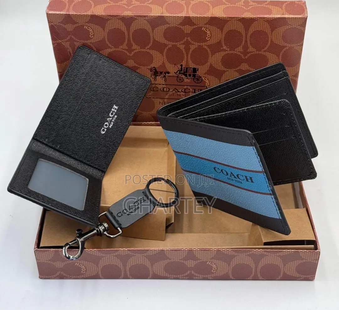 Men’S Black Leather Gift Set – Wallet, Card Case Key Fob