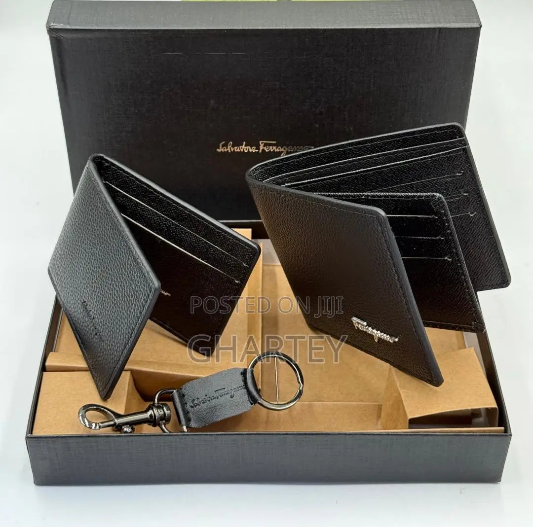 Men’S Black Leather Gift Set – Wallet, Card Case Key Fob