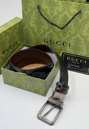 Gucci Reversible Pin Designer Buckle Leather Belt - Black/Brown