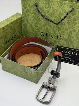 Gucci Reversible Pin Designer Buckle Leather Belt - Black/Brown
