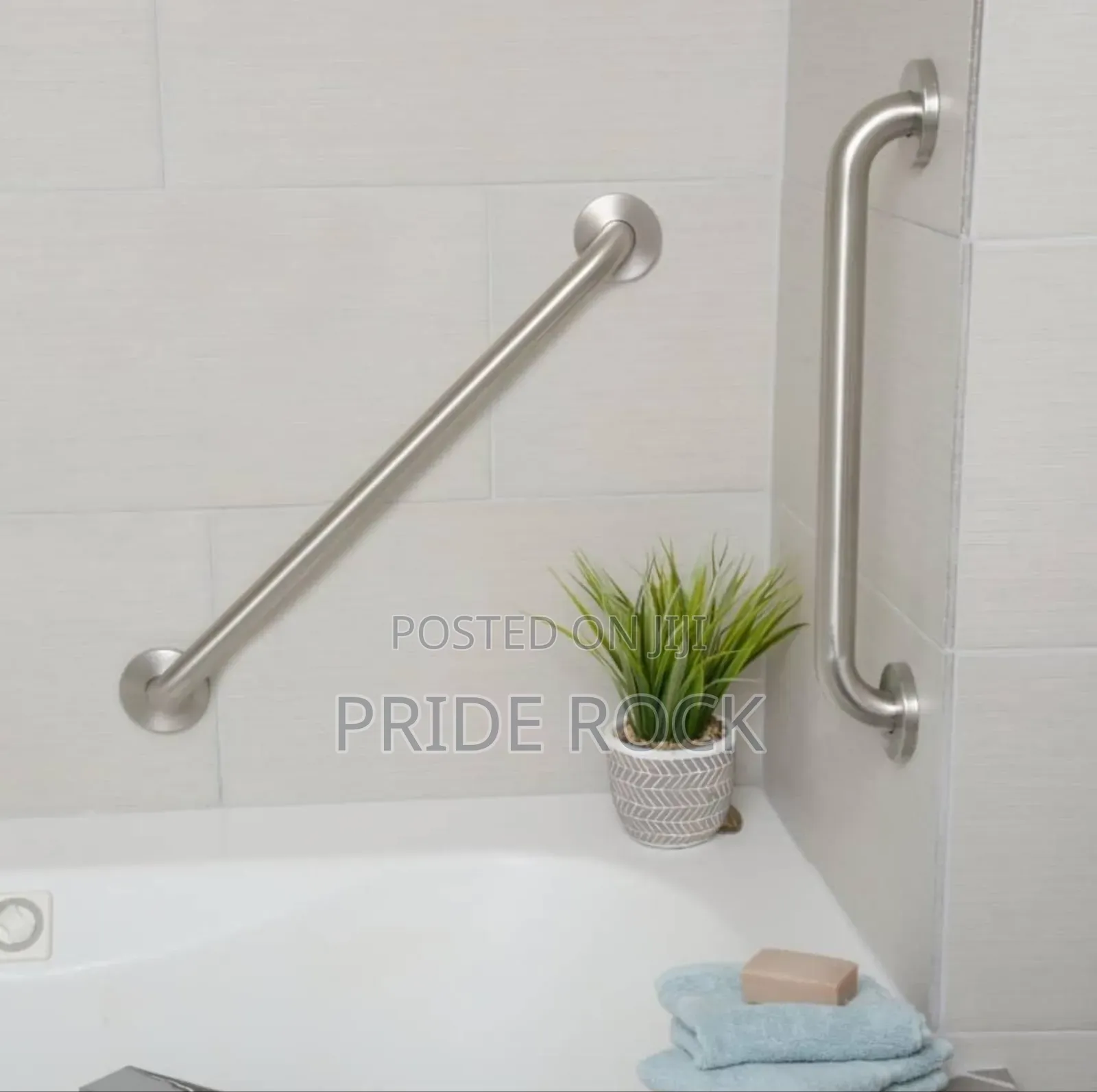 Towel Bar, Grab Bar, Black And Stainless, Chrome