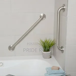 Towel Bar, Grab Bar, Black And Stainless, Chrome