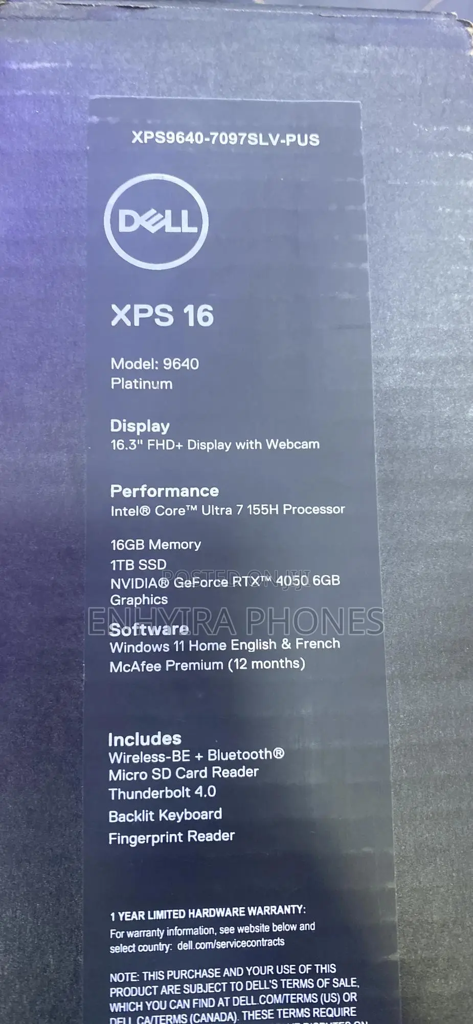 New Laptop Dell XPS 16 9640 16GB Intel Core Ultra 7 SSD 1T