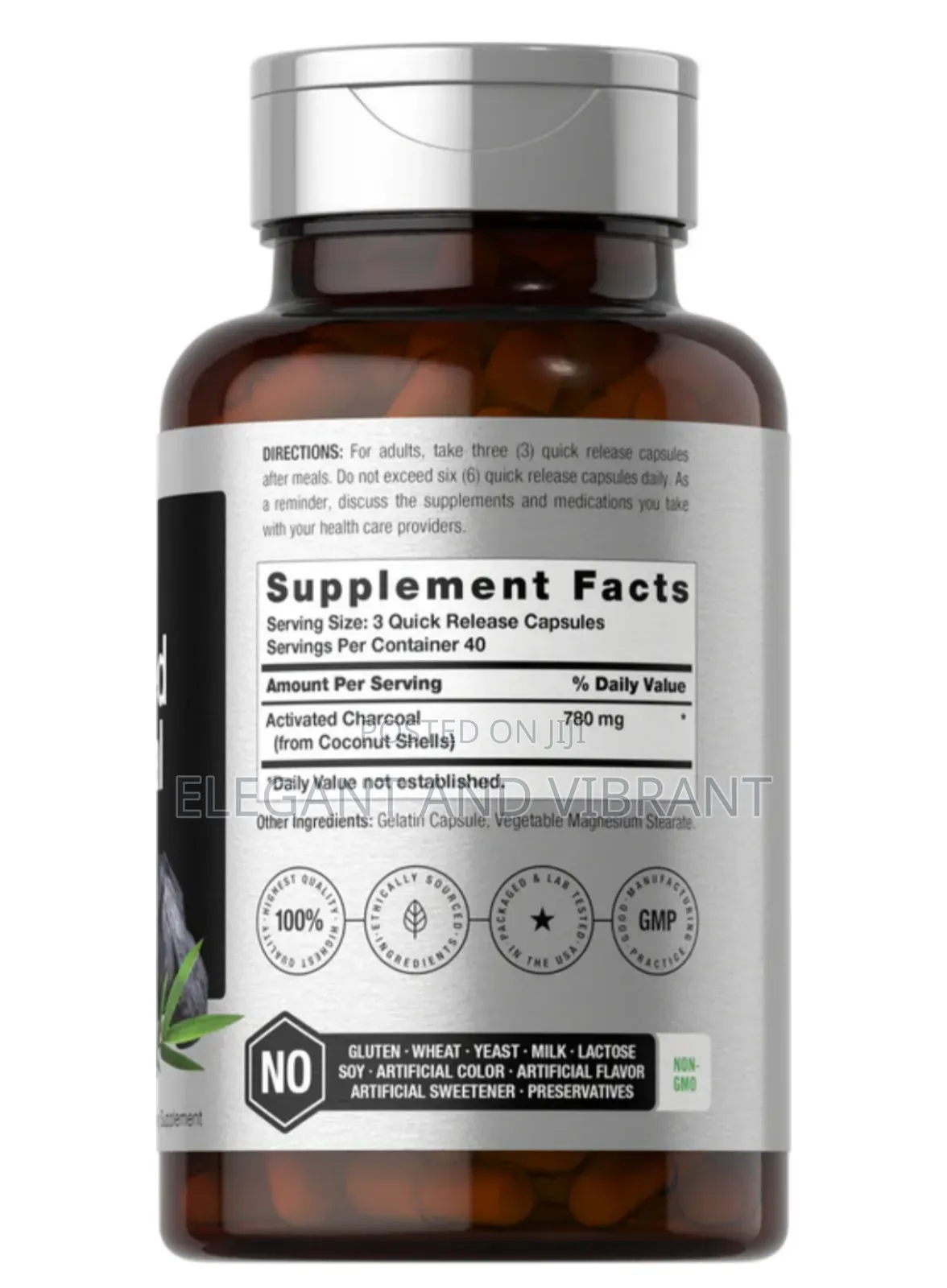 Charcoal 780mg Per Serving | 120 Capsules