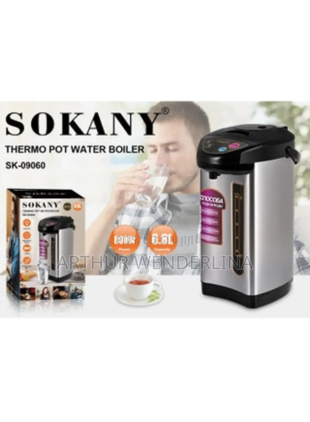 Sokany Thermo Pot Water Boiler – 6.8l , 800w Water Level Indicator