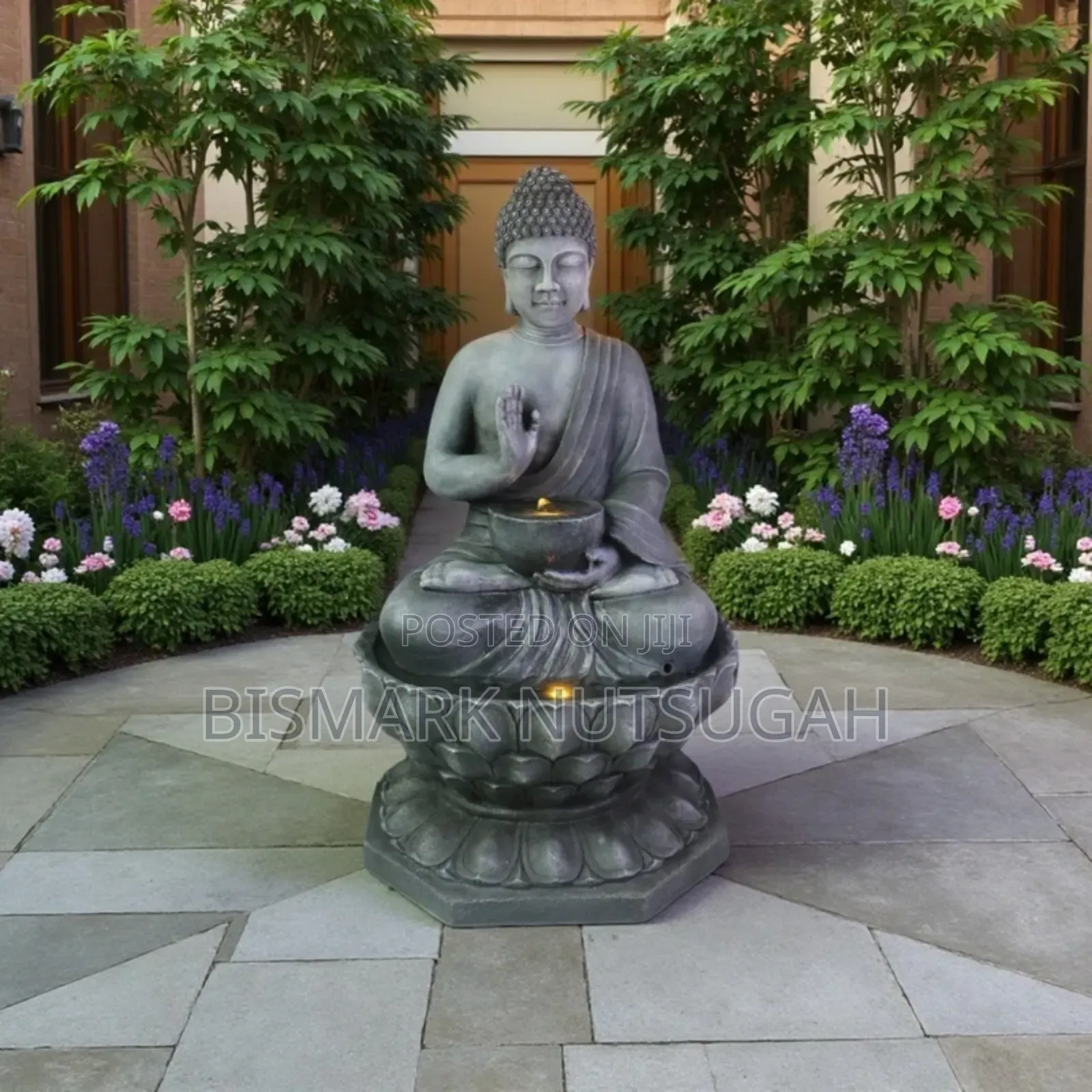 Marble Buddha Praying Statue With Water Fountain