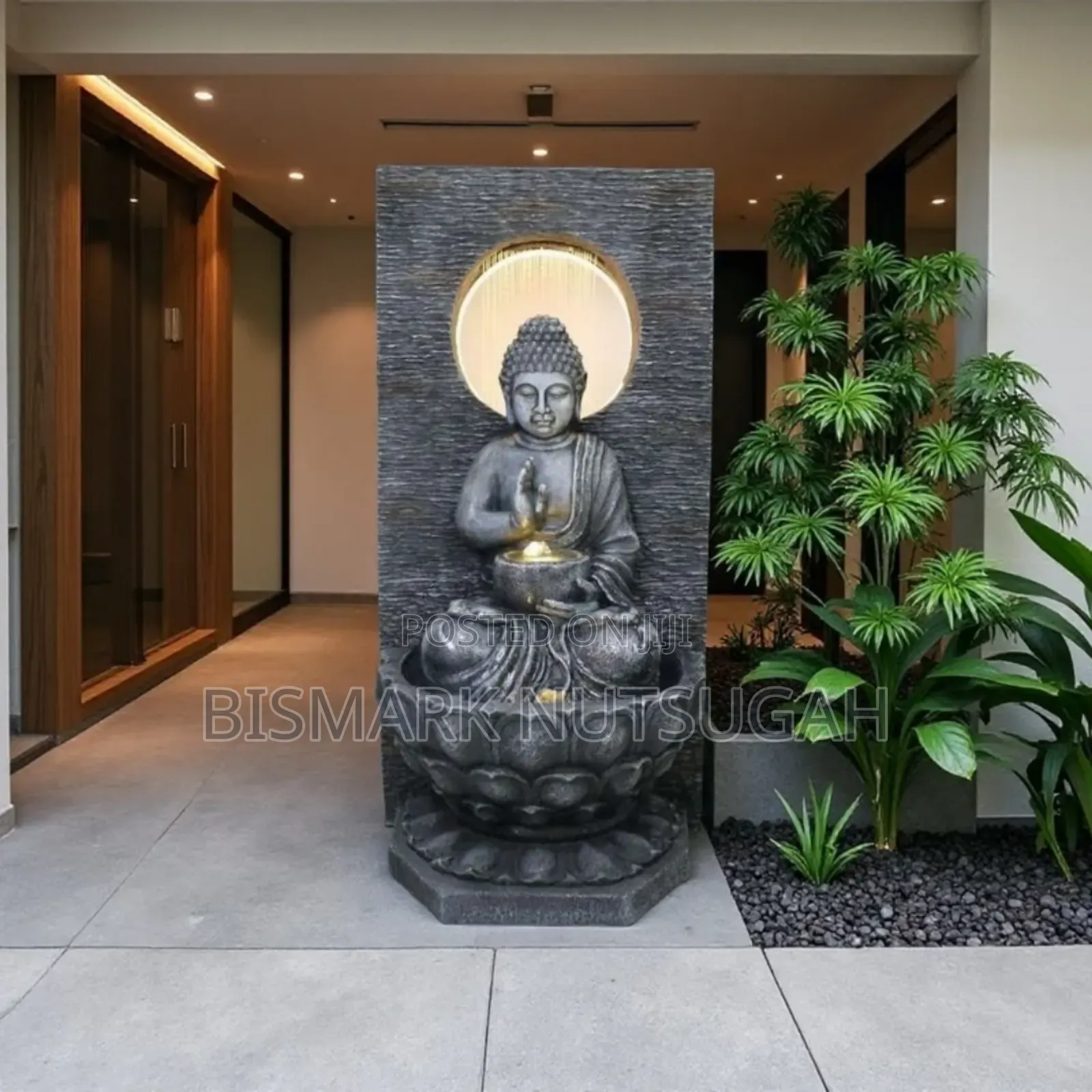 Marble Buddha Praying Statue With Water Fountain