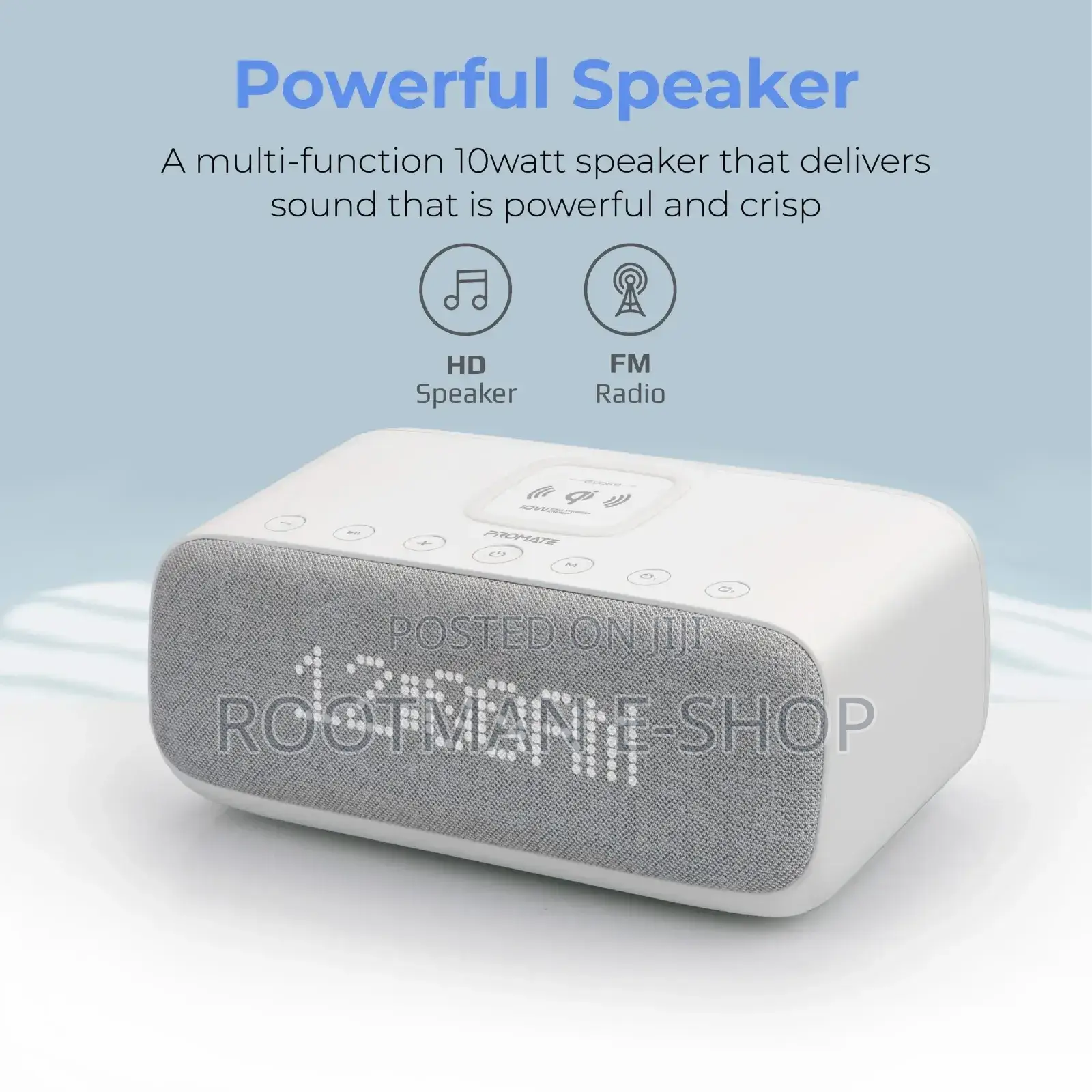 Promate Evoke Bluetooth Speaker With Qi Charger, Digital Alarm Clock,