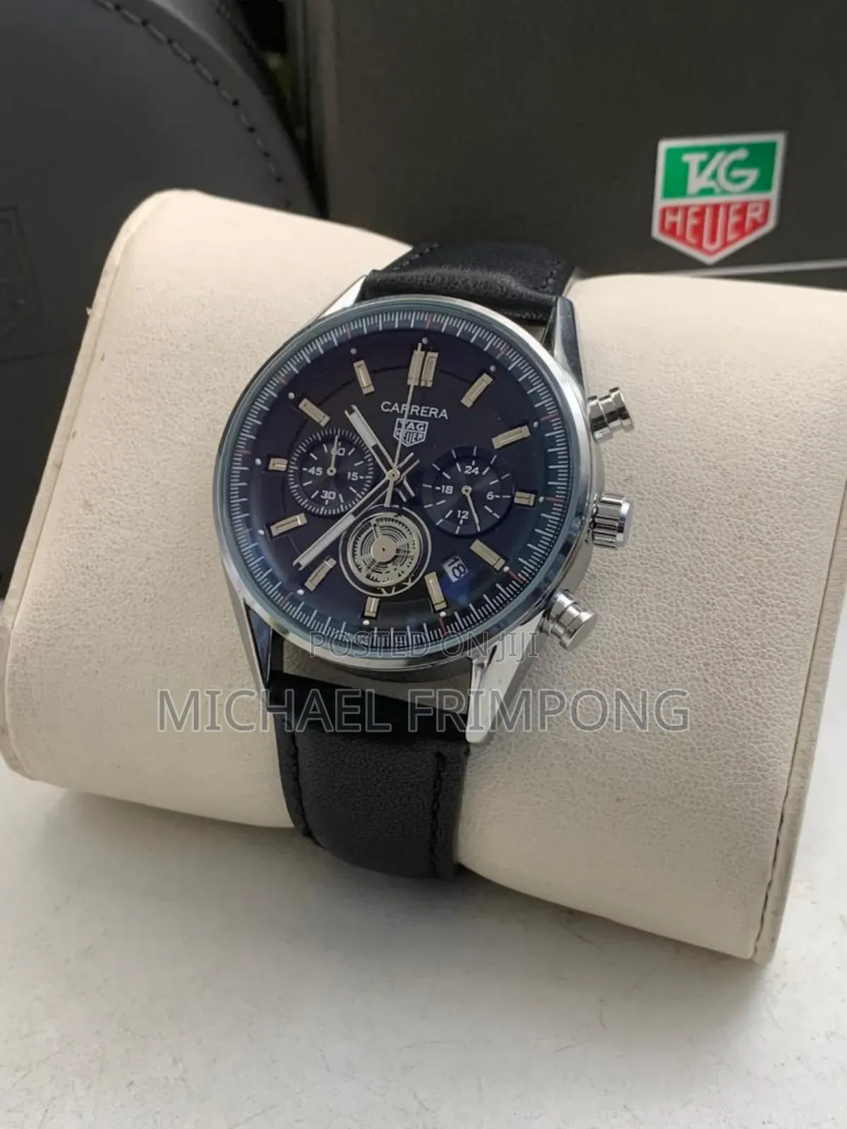 Carrera Black Leather Strap Watch