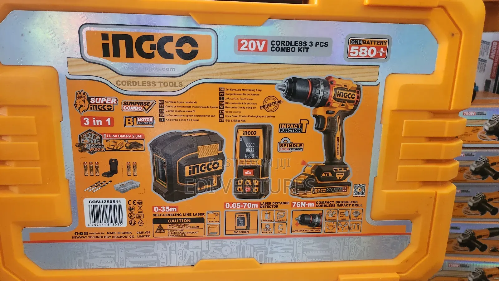 Ingco Cordless Drill 20v 76nm + Laser Level + Laser Distance Detector