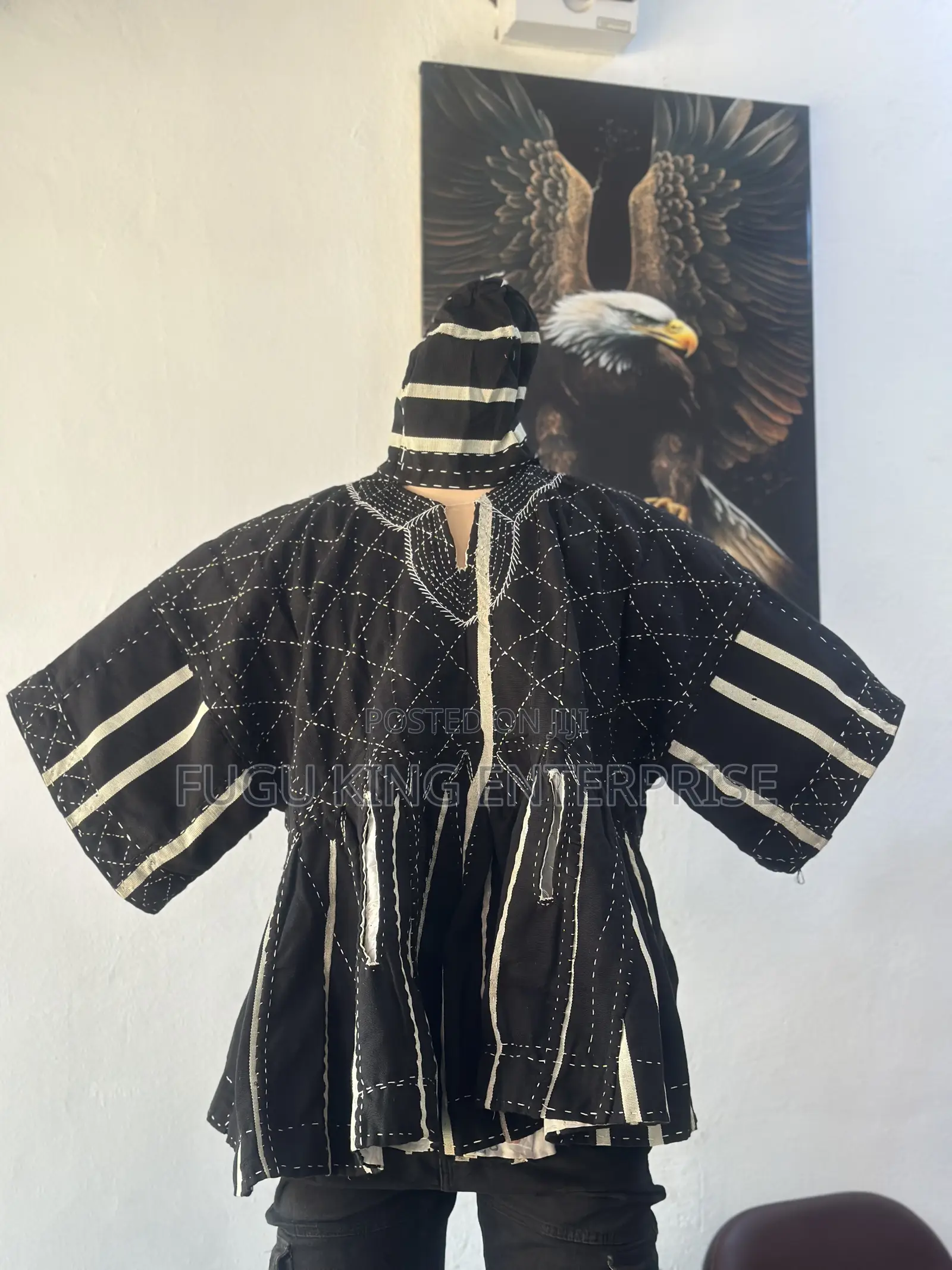 Men Black, White, Red and White Designed Fugu Batakali Smock
