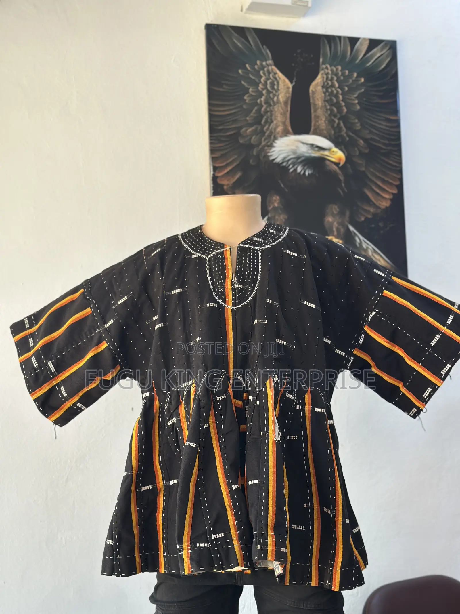 Men Black, White, Red and White Designed Fugu Batakali Smock
