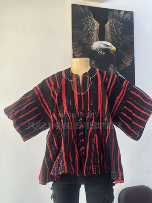 Men Black, White, Red and White Designed Fugu Batakali Smock