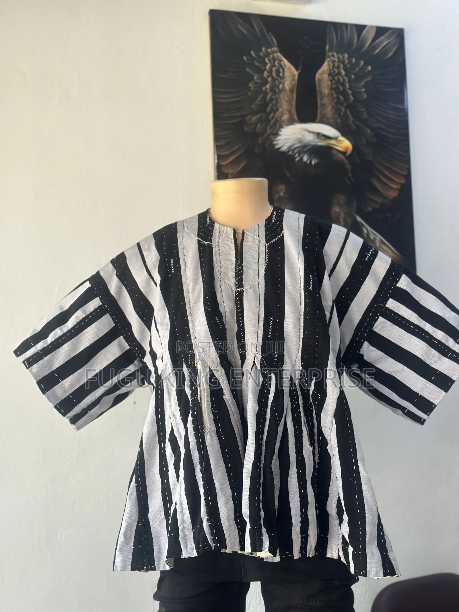 Men Black, White, Red and White Designed Fugu Batakali Smock