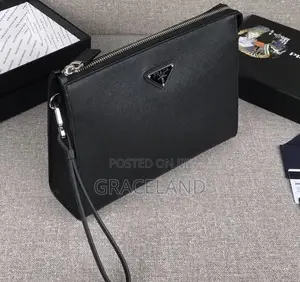 This Is Original Prada Pure Real Leather Pouch for Men