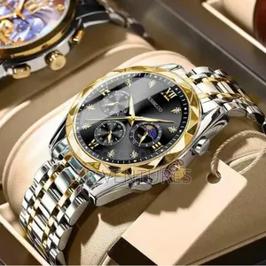 Men's Leisure Fully Automatic Watch - Black Gold Color